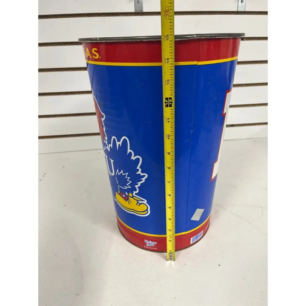 Kansas Jayhawks 15 Inch Metal Wastebasket NCAA Trash Can Garbage Office